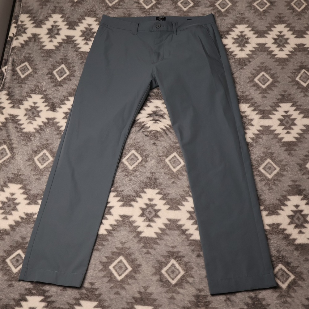J.Crew Flex Slim Fit Tech Pants 33x32 Slate Blue Gray Polyester Performance Mens